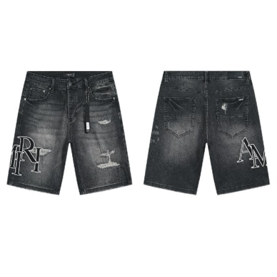 Black Washed Denim Shorts with White AMIRI Logo